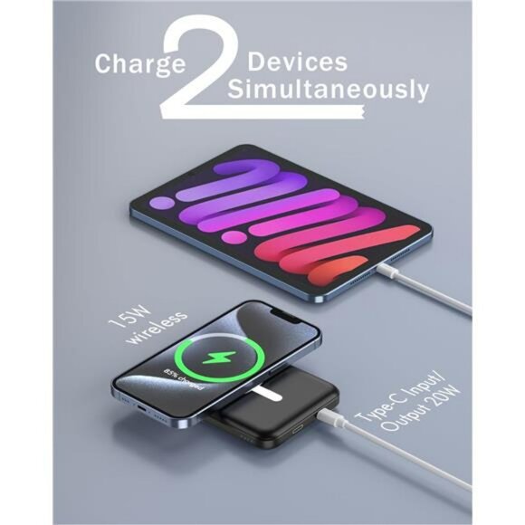 MagSafe Wireless Charger 5000mAh Power Bank USB C Fast Charging iPhone Pack - Picture 6 of 7